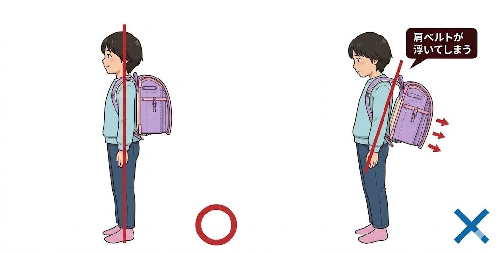 ランドセル　背負い方　肩ベルト調整