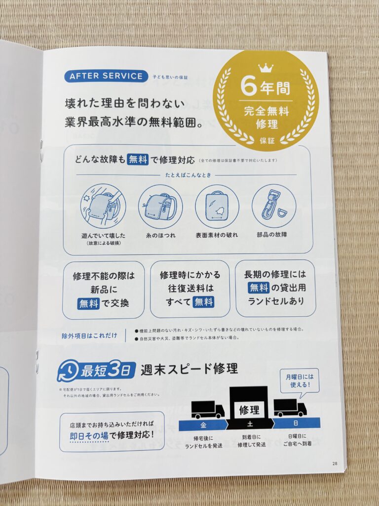 池田屋　ランドセル　6年保証　故意に壊しても保証